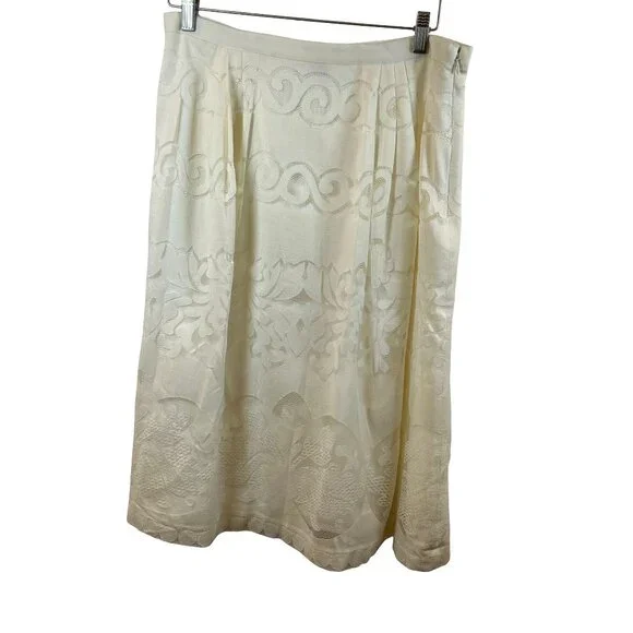 J. Crew Midi White Ornate Lace Skirt Size 12 - Picture 1 of 9